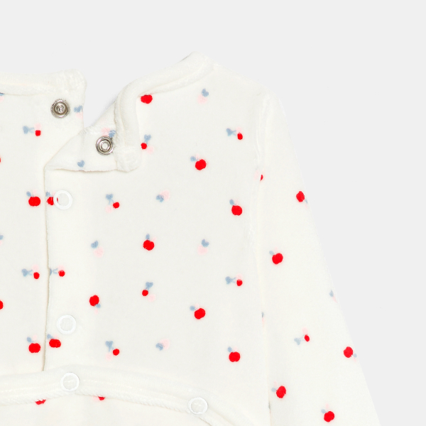 بذلة نوم مخملية برسمة التفاح، باللون الأبيض للفتيات الصغيرات